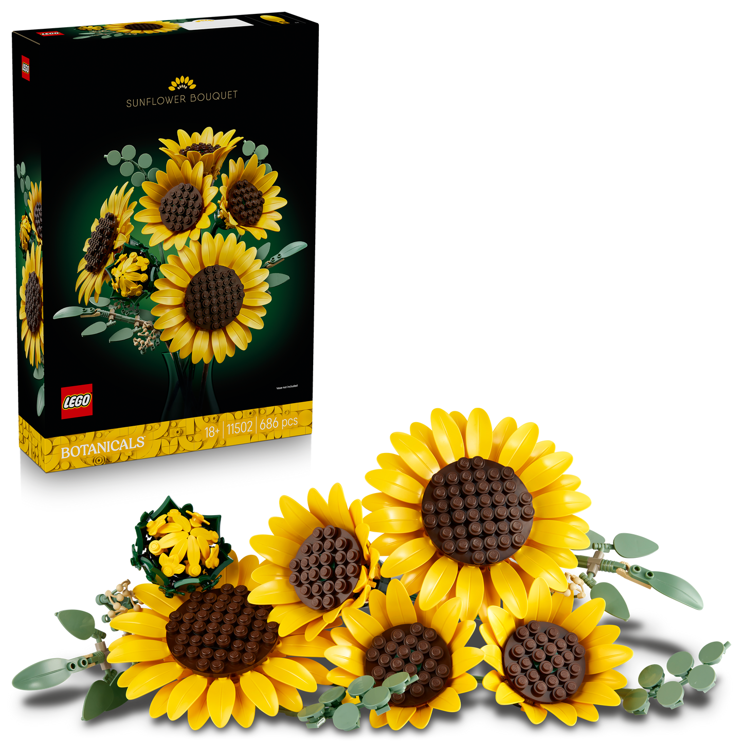 LEGO Botanicals Boeket met Zonnebloemen – Kunstbloemen Bouwpakket voor Volwassenen – Nepbloemen Set met Eucalyptusstelen – Slaapkamer- en Woonkamerdecoratie – DIY Cadeau voor Vrouwen – 11502