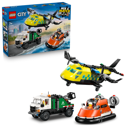 LEGO® City Vliegtuig, Servicewagen en Hovercraft Remix - Bouw- en Speelset met Hulpdienstvoertuigen - 60505