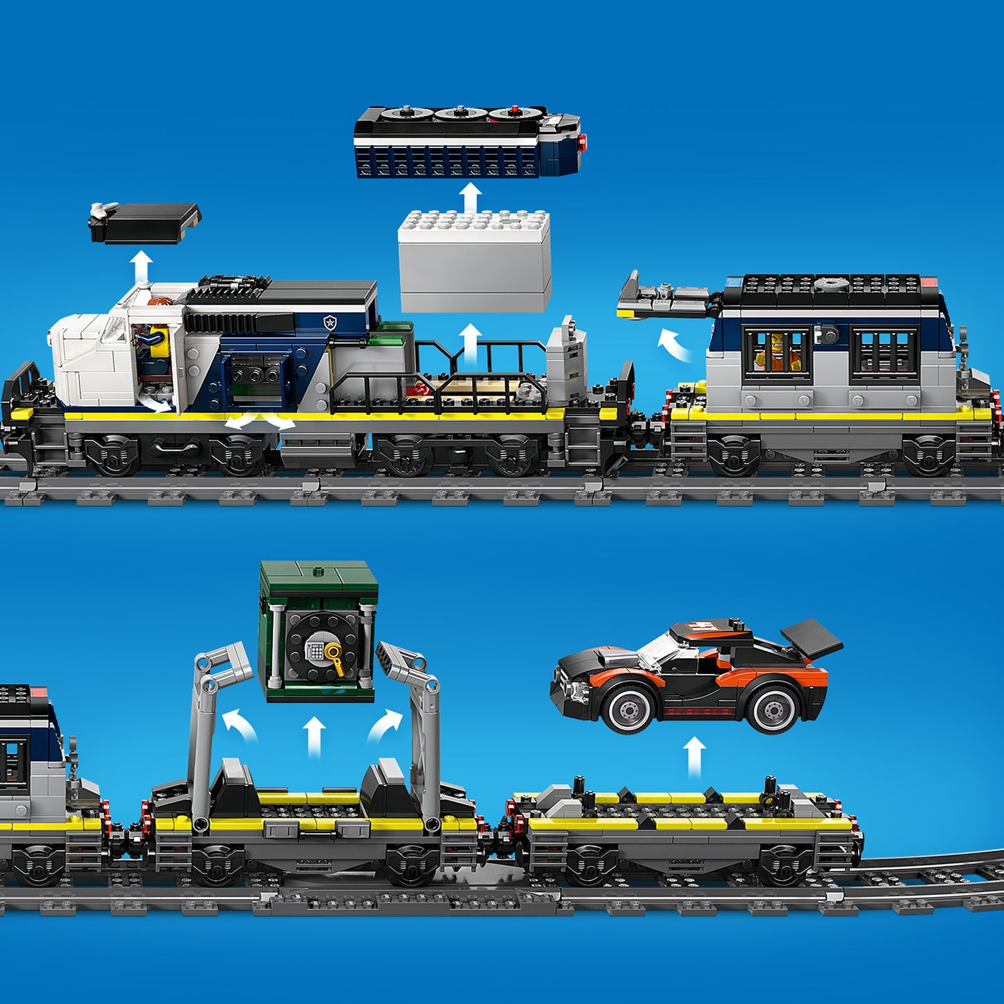 LEGO City Overval op Politietrein Speelgoed voor Kinderen - Trein Bouwpakket met Ovaal Spoor, Helikopter, Rallyauto en 6 Minifiguren - Verjaardagscadeau voor Jongens vanaf 7 Jaar - 60508