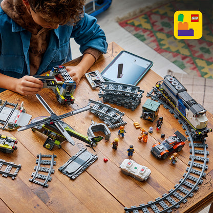 LEGO City Overval op Politietrein Speelgoed voor Kinderen - Trein Bouwpakket met Ovaal Spoor, Helikopter, Rallyauto en 6 Minifiguren - Verjaardagscadeau voor Jongens vanaf 7 Jaar - 60508