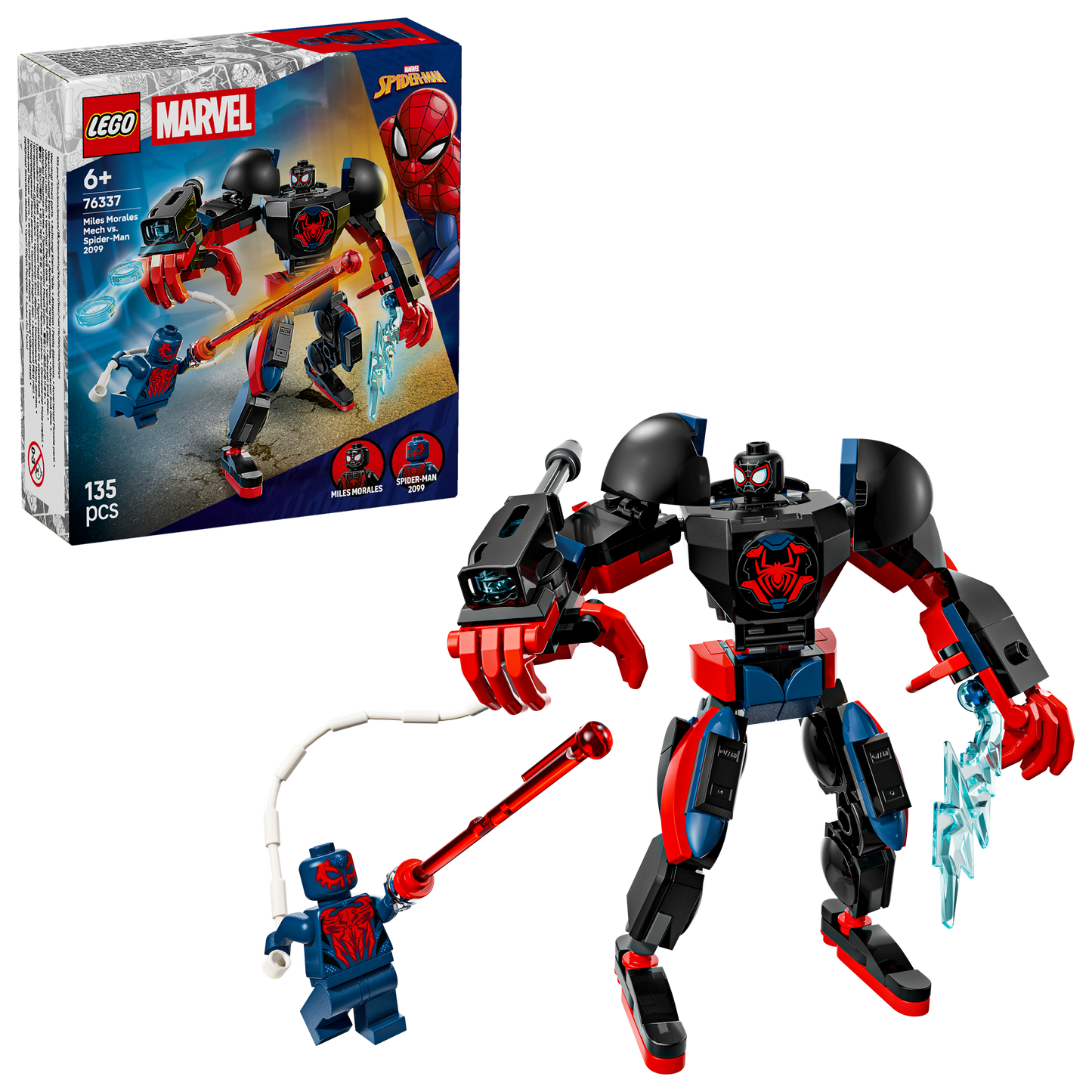 LEGO Marvel Miles Morales Mecha vs. Spider-Man 2099 Bouwpakket met Speelgoed voor Kinderen 76337